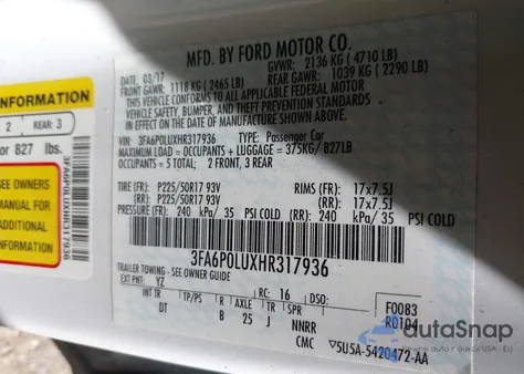 2017 Ford Fusion Hybrid Se из США, поврежденный, VIN 3FA6P0LUXHR317936